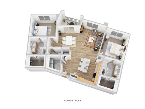 Floor plan for 2 beds, 2 baths, 1345 sqft